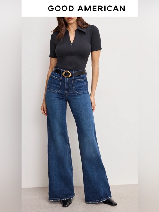 Good American Denim - Good American Dark Blue High-Rise Wide-Leg Jeans